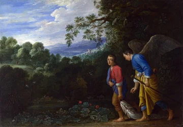 Tobias und der Erzengel Raphael kehren mit dem Fisch zurück